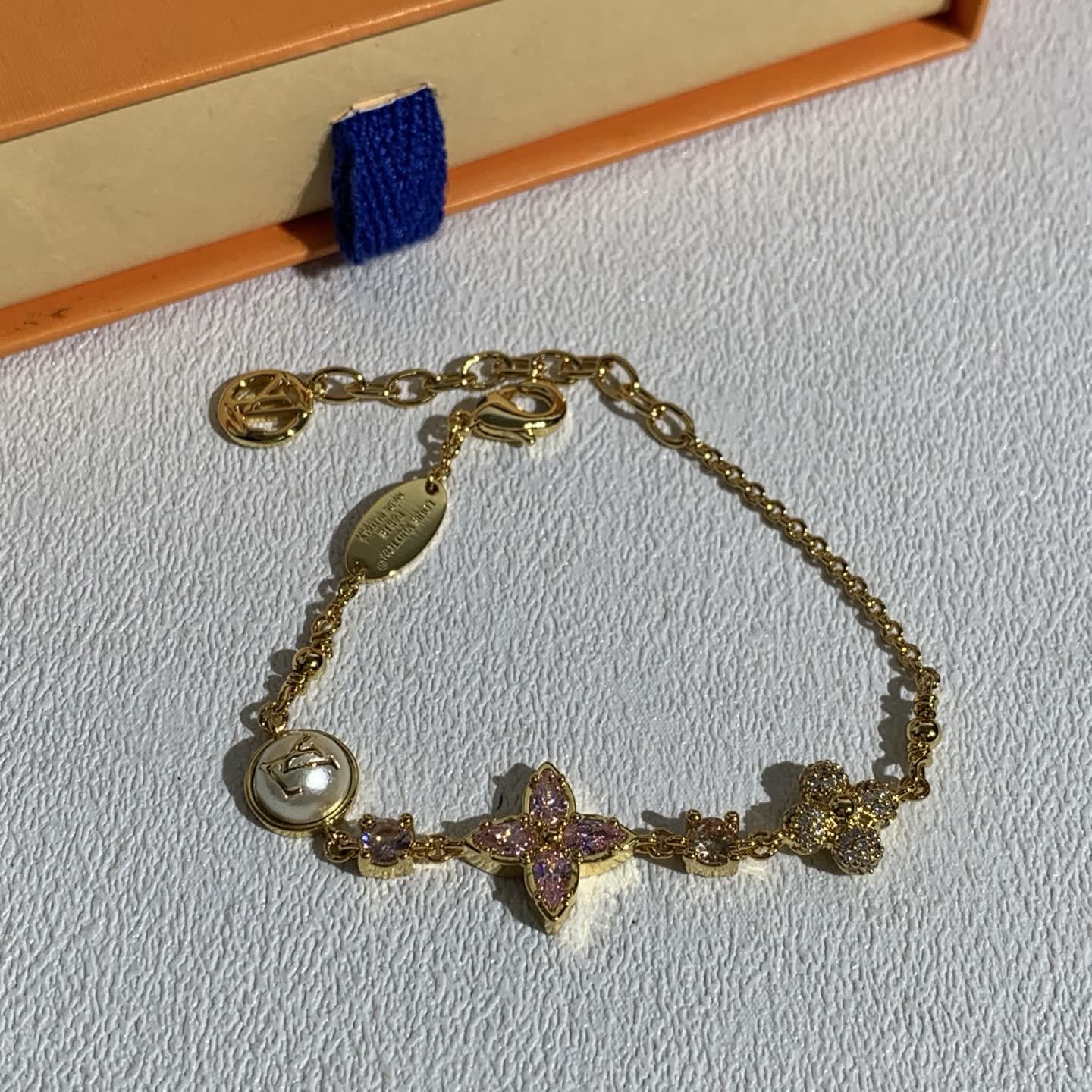 Louis Vuitton Gold Tone Crystal Flower Bracelet